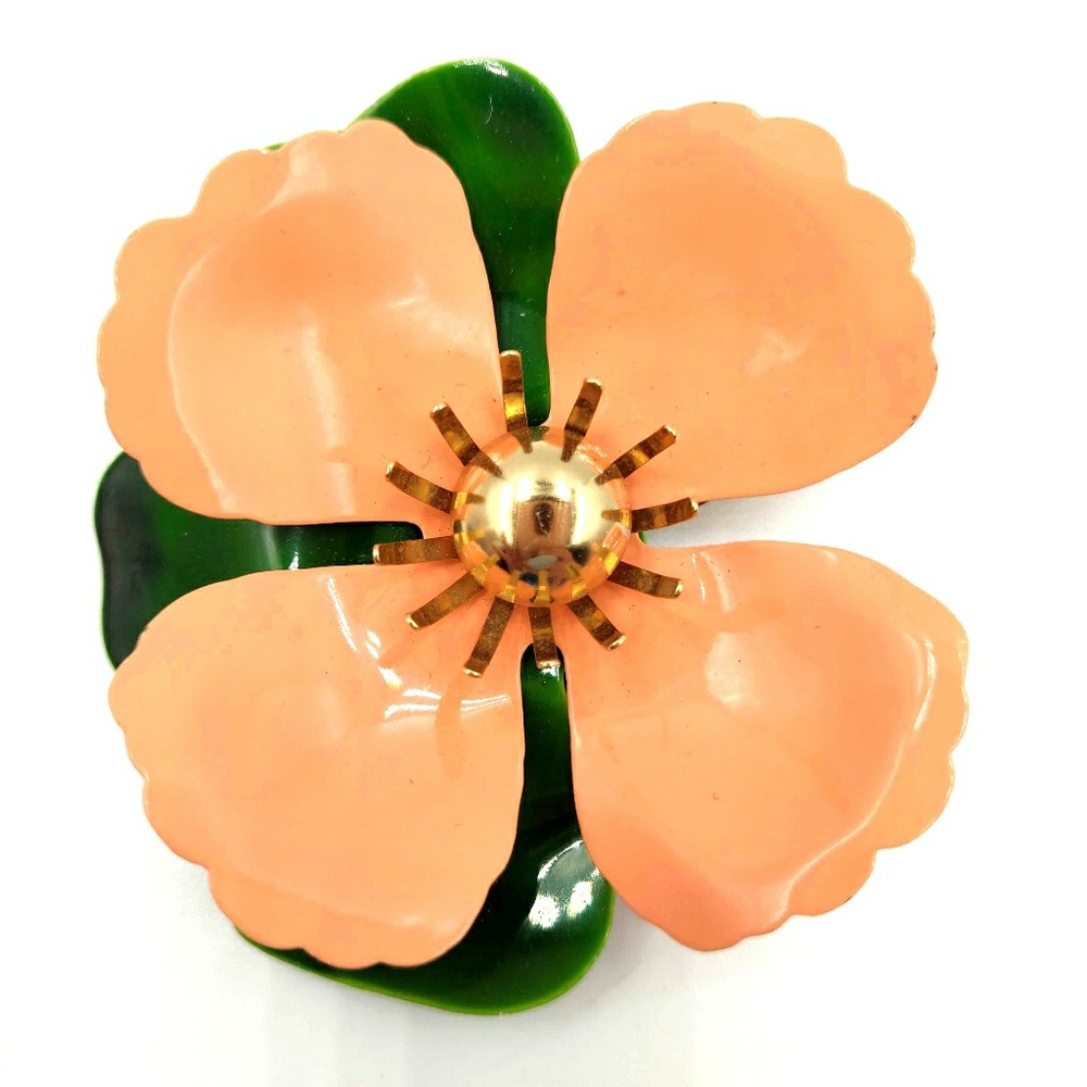Vtg SARAH COVENTRY Enamel Tahitian Floral Brooch